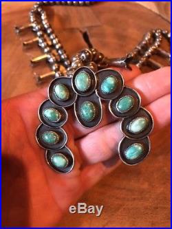 Vintage Navajo sterling silver and turquoise squash blossom necklace 32