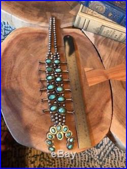 Vintage Navajo sterling silver and turquoise squash blossom necklace 32