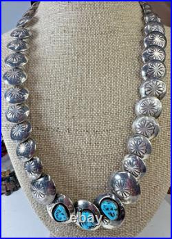 Vintage Necklace Native American Pillow Bead Stamped Flower Disc Turquoise 69 gr Vintage Necklace Native American Pillow Bead Stamped Flower Disc Turquoise 69 gr