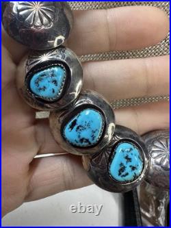 Vintage Necklace Native American Pillow Bead Stamped Flower Disc Turquoise 69 gr Vintage Necklace Native American Pillow Bead Stamped Flower Disc Turquoise 69 gr