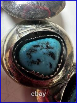 Vintage Necklace Native American Pillow Bead Stamped Flower Disc Turquoise 69 gr
