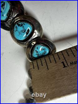 Vintage Necklace Native American Pillow Bead Stamped Flower Disc Turquoise 69 gr