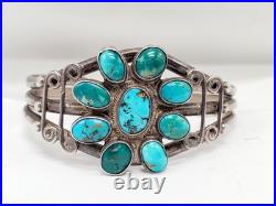 Vintage OLD Native American Sterling Silver Morenci Turquoise Cluster Cuff