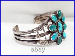 Vintage OLD Native American Sterling Silver Morenci Turquoise Cluster Cuff