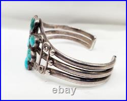 Vintage OLD Native American Sterling Silver Morenci Turquoise Cluster Cuff