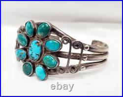 Vintage OLD Native American Sterling Silver Morenci Turquoise Cluster Cuff