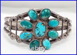 Vintage OLD Native American Sterling Silver Morenci Turquoise Cluster Cuff