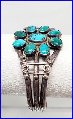 Vintage OLD Native American Sterling Silver Morenci Turquoise Cluster Cuff