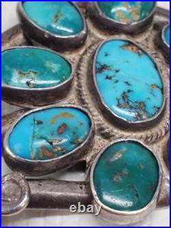 Vintage OLD Native American Sterling Silver Morenci Turquoise Cluster Cuff