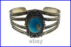 Vintage OLD PAWN Native American Sterling Silver Gem Quality Turquoise Cuff 6.25