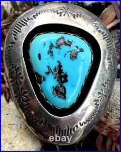Vintage OLD PAWN TURQUOISE STONE SHADOWBOX bolo TEDDY GOODLUCK sterling Navajo Vintage OLD PAWN TURQUOISE STONE SHADOWBOX bolo TEDDY GOODLUCK sterling Navajo
