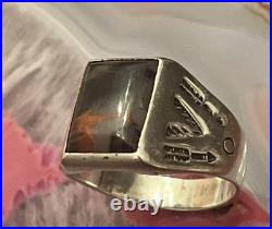 Vintage Old Bell Trading Post Sterling Silver Agate Mens Signet Ring Size 10.5
