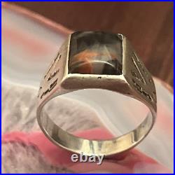 Vintage Old Bell Trading Post Sterling Silver Agate Mens Signet Ring Size 10.5