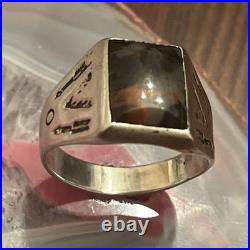 Vintage Old Bell Trading Post Sterling Silver Agate Mens Signet Ring Size 10.5