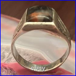 Vintage Old Bell Trading Post Sterling Silver Agate Mens Signet Ring Size 10.5