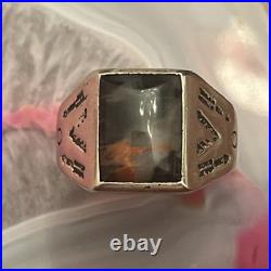 Vintage Old Bell Trading Post Sterling Silver Agate Mens Signet Ring Size 10.5