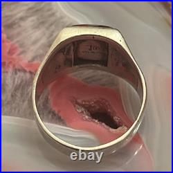 Vintage Old Bell Trading Post Sterling Silver Agate Mens Signet Ring Size 10.5