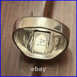Vintage Old Bell Trading Post Sterling Silver Agate Mens Signet Ring Size 10.5