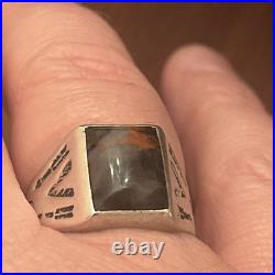 Vintage Old Bell Trading Post Sterling Silver Agate Mens Signet Ring Size 10.5