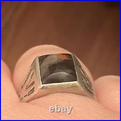 Vintage Old Bell Trading Post Sterling Silver Agate Mens Signet Ring Size 10.5