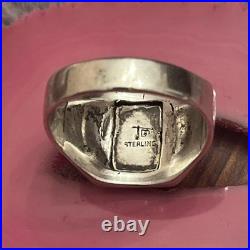 Vintage Old Bell Trading Post Sterling Silver Agate Mens Signet Ring Size 10.5