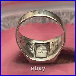 Vintage Old Bell Trading Post Sterling Silver Agate Mens Signet Ring Size 10.5