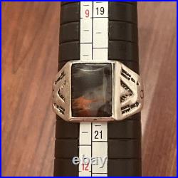 Vintage Old Bell Trading Post Sterling Silver Agate Mens Signet Ring Size 10.5
