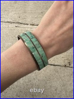 Vintage Old Native American Sterling Inlaid Turquoise Cuff Bracelet