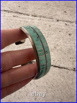 Vintage Old Native American Sterling Inlaid Turquoise Cuff Bracelet