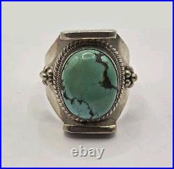 Vintage Old Navajo Native American Turquoise Sterling Silver Ring Size 9.5