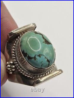 Vintage Old Navajo Native American Turquoise Sterling Silver Ring Size 9.5