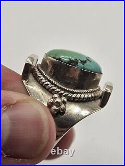 Vintage Old Navajo Native American Turquoise Sterling Silver Ring Size 9.5