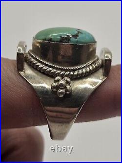 Vintage Old Navajo Native American Turquoise Sterling Silver Ring Size 9.5