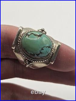Vintage Old Navajo Native American Turquoise Sterling Silver Ring Size 9.5