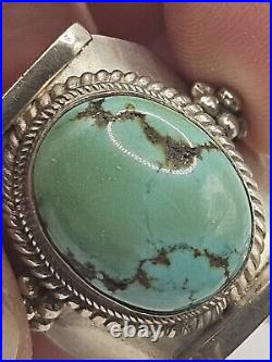 Vintage Old Navajo Native American Turquoise Sterling Silver Ring Size 9.5