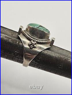 Vintage Old Navajo Native American Turquoise Sterling Silver Ring Size 9.5