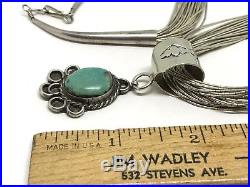 Vintage Old Navajo Sterling Turquoise Slide Pendant Liquid Silver 24 Necklace