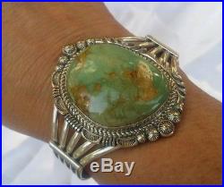 Vintage Old Pawn Authentic Navajo Signed TF Sterling Turquoise Cuff Bracelet