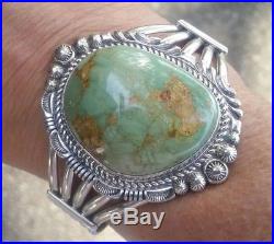 Vintage Old Pawn Authentic Navajo Signed TF Sterling Turquoise Cuff Bracelet