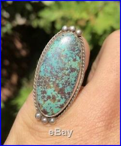 Vintage Old Pawn Native American GEM Kingman Turquoise Sterling Silver Long Ring