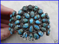 Vintage Old Pawn Native American Indian Navajo Turquoise Silver Cuff Bracelet