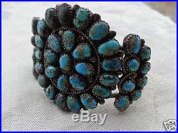 Vintage Old Pawn Native American Indian Navajo Turquoise Silver Cuff Bracelet