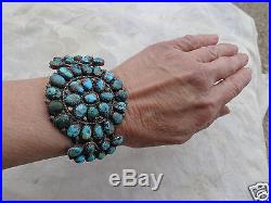 Vintage Old Pawn Native American Indian Navajo Turquoise Silver Cuff Bracelet