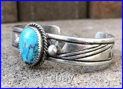 Vintage Old Pawn Native American Navajo Kingman Turquoise Silver Cuff Bracelet