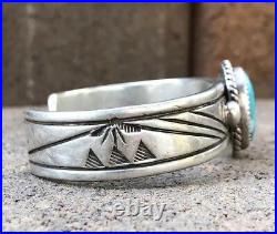 Vintage Old Pawn Native American Navajo Kingman Turquoise Silver Cuff Bracelet