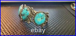 Vintage Old Pawn Native American Navajo Sterling Silver Turquoise Cuff (Nat004)