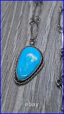 Vintage Old Pawn Native American Sterling Silver Turquoise Pendant Necklace 20