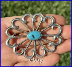 Vintage Old Pawn Native American Sterling Silver Turquoise Pin Pendant