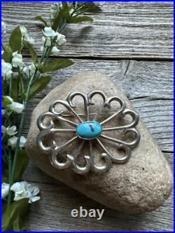 Vintage Old Pawn Native American Sterling Silver Turquoise Pin Pendant