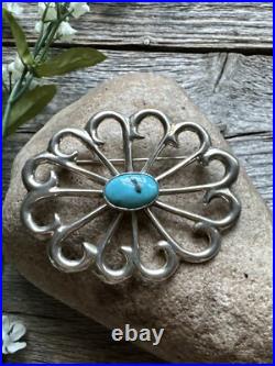 Vintage Old Pawn Native American Sterling Silver Turquoise Pin Pendant